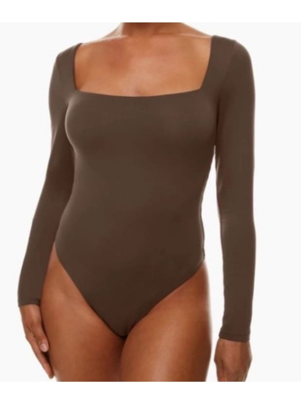 Aritzia Babaton Contour Long Sleeve Square-Neck Bodysuit - Chocolate Brown